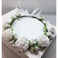 SIZSNM Flower Crown White Girls Headband - Headpiece Artificial Roses Wedding Bridal - Floral Boho Kids ToddlerToddler Boho