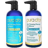 PURA D'OR Hair Thinning Therapy Biotin Shampoo and Conditioner Set, CLINICALLY TESTED Proven Results, DHT Blocker Hair Thickening Products For Women & Men, Natural Routine Shampoo, Color Safe, 16oz x2