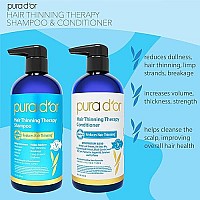 PURA D'OR Hair Thinning Therapy Biotin Shampoo and Conditioner Set, CLINICALLY TESTED Proven Results, DHT Blocker Hair Thickening Products For Women & Men, Natural Routine Shampoo, Color Safe, 16oz x2