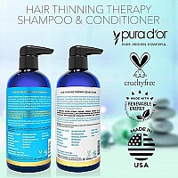 PURA D'OR Hair Thinning Therapy Biotin Shampoo and Conditioner Set, CLINICALLY TESTED Proven Results, DHT Blocker Hair Thickening Products For Women & Men, Natural Routine Shampoo, Color Safe, 16oz x2