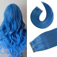 Tape in Hair Extensions Blue 100% Remy Human Hair Extensions Silky Straight for Fashion Women 20 Pcs/Package(18Inch Blue 40g)