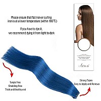 Tape in Hair Extensions Blue 100% Remy Human Hair Extensions Silky Straight for Fashion Women 20 Pcs/Package(18Inch Blue 40g)