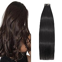 Tape in Hair Extensions Real Human Hair Dark Brown 100% Remy Human Hair Extensions Silky Straight for Fashion Women 20 Pcs/Package(16Inch 2 30g)