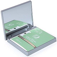 Makeup Mirror with Facial Oil Blotting Paper Sheets - Green Tea 100 Counts, Silver Compact Folding Cosmetic Travel Mirror