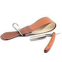 Grandslam Pro Natural Wooden Handle 420 Stainless Steel Straight Razor with Premium Leather Strop,Straight Razor Shaving Kit for Men,2 Layers Leather Canvas Strop Sharpening Strop