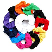 LUXXII (12 Pack) 4 Fancy Soft Cotton Colorful Scrunchies Ponytail Holder Elastic Hair Bands (Plain Color)