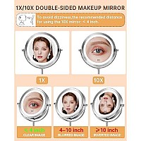 Gospire 1X/10x Magnified Lighted Makeup Mirror Double Sided Round Magnifying Mirror Standing 360 Degree Swivel Vanity Mirror Battery Operated 7 Inch Diameter Shaving Bathroom Mirror