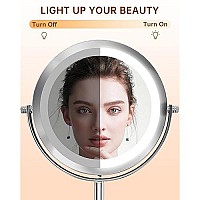 Gospire 1X/10x Magnified Lighted Makeup Mirror Double Sided Round Magnifying Mirror Standing 360 Degree Swivel Vanity Mirror Battery Operated 7 Inch Diameter Shaving Bathroom Mirror