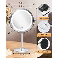 Gospire 1X/10x Magnified Lighted Makeup Mirror Double Sided Round Magnifying Mirror Standing 360 Degree Swivel Vanity Mirror Battery Operated 7 Inch Diameter Shaving Bathroom Mirror