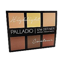 Palladio Definer Contour and Highlight Palette, Perfect for Sculpting Facial Features, Blendable Satin Finish Colors, 6 shades for Contouring and Highlighting, Compact Powder with Mirror