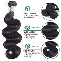 ANNELBEL Brazilian Hair 4 Bundles Body Wave 8A Virgin Unprocessed Human Hair Bundles Remy Human Hair Extensions Weave - Wavy Hair, Double Weft, Natural Black, (10, 50g)/Bundle