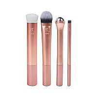 Real Techniques Prep and Prime Makeup Brush Set, Ideal for Exfoliating & Applying Primers, Moisturizers, and Serums, Skincare Tools, Synthetic Bristles, Set of 4