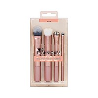 Real Techniques Prep and Prime Makeup Brush Set, Ideal for Exfoliating & Applying Primers, Moisturizers, and Serums, Skincare Tools, Synthetic Bristles, Set of 4