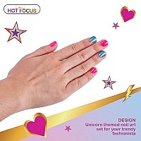 Hot Focus Scented Nail Boutique - 168 Piece Unicorn Nail Art Kit Includes Press on Nails, Nail Patches, Nail Stickers, Nail Polishes, Nail File and Ring - Non-Toxic Water Based Peel Off Nail Polish