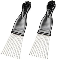 Luxxii (2 Pack) 7 Black Fist Metal Afro Pik Lift Hair Comb Detangle Wig Braid Hair Man Styling Comb (Black)