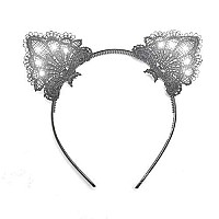 blinkee Black Lace Kitty Ear Headband - LED Light Up Costume Cat Ears with Mood Ring and Mood Ring Chart