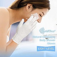 Evridwear Exfoliating Dual Texture Bath Gloves for Shower, Spa, Massage and Body Scrubs, Dead Skin Cell Remover, Gloves with Hanging Loop (1 Pair Light Glove)