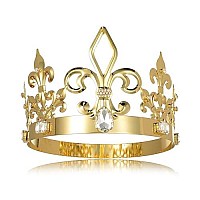 DcZeRong King Crown Costume Round Metal Crystal Tiara Adult Male Standard Size Crowns Men Birthday Prom Homecoming King Crowns Gold Cake Topper Bridal Wedding Cosplay King Crown Tiara