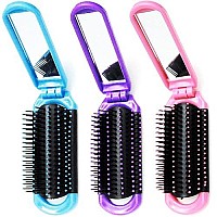 Luxxii (3 Pack) Mini Folding Mirror Pretty Detangler Hair Brush Detangling Comb for Adults & Kids