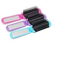 Luxxii (3 Pack) Mini Folding Mirror Pretty Detangler Hair Brush Detangling Comb for Adults & Kids