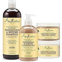 Shea Moisture Shampoo 16 Fl Oz, Conditioner 13 Fl Oz with Leave in Conditioner 15 Oz & Treatment Masque 12 Oz, Jamaican Black Castor Oil for Hair Growth, Strengthen & Restore, Curly Hair Products