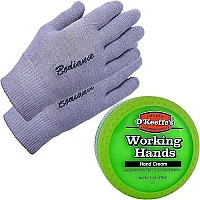 Hand Cream for Dry Cracked Hands and Hand Repair Gloves Bundle: O'Keeffe's Working Hands Cream (Unscented, Non-Greasy 3.2 oz.), Gel Moisturizing Gloves Men or Women (1 pair, Gray, Unscented)