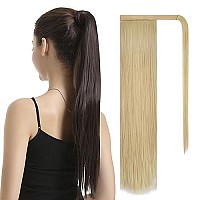 BARSDAR 26 inch Ponytail Extension Long Straight Wrap Around Clip in Synthetic Fiber Hair for Women - Light Blonde mix Bleach Blonde Evenly