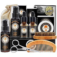 Upgraded Beard Grooming Kit w/Beard Conditioner,Beard Oil,Beard Balm,Beard Brush,Beard Shampoo/Wash,Beard Comb,Beard Scissors,Storage Bag,Beard E-Book,Beard Growth Care Gifts for Men