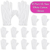 Paxcoo 12 Pairs XL White Cotton Gloves for Dry Hand Moisturizing Cosmetic Eczema Hand Spa and Coin Jewelry Inspection