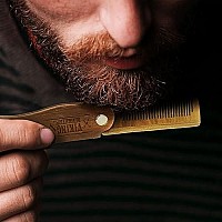 Folding Beard Comb w/Carrying Pouch for Men - All Natural Wooden Beard Comb w/Gift Box - Green Sandalwood Comb for Grooming & Combing Hair, Beards and Mustaches by Viking Revolution