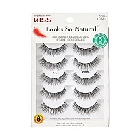 KISS Looks So Natural False Eyelashes Multipack, Lightweight & Comfortable, Tapered End Technology, Reusable, Cruelty-Free, Contact Lens Friendly, Style 'Shy', 5 Pairs Fake Eyelashes