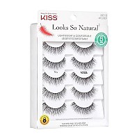 KISS Looks So Natural False Eyelashes Multipack, Lightweight & Comfortable, Tapered End Technology, Reusable, Cruelty-Free, Contact Lens Friendly, Style 'Shy', 5 Pairs Fake Eyelashes