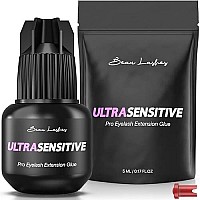 Sensitive Eyelash Extension Glue for Professionals | Low Humidity Strong Black Lash Adhesive for Long Lasting Semi Permanent Individual Lash Extensions - 3-4s Fast Drying / 6 Weeks Retention