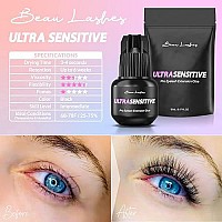 Sensitive Eyelash Extension Glue for Professionals | Low Humidity Strong Black Lash Adhesive for Long Lasting Semi Permanent Individual Lash Extensions - 3-4s Fast Drying / 6 Weeks Retention