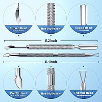 2PCS Metal Silver Cuticle Pusher and Cutter Remover Salon Quality Stainless Steel Acetone Gel Nail Polish Peeler Scraper Durable Professional Manicure Pedicure Cleaner Tool For Fingernail and Toenail