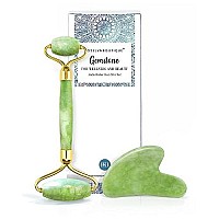 ROSELYNBOUTIQUE Jade Face Roller Gua Sha Facial Tools - Face Massager Guasha Skin Care Tool for Men Women (Green w Jade Roller)