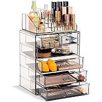 Sorbus Clear Cosmetic Makeup Organizer - Make Up & Jewelry Storage, Case & Display - Spacious Design - Great Holder for Dresser, Bathroom, Vanity & Countertop (4 Large, 2 Small Drawers-Black Jewel)