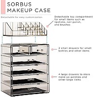 Sorbus Clear Cosmetic Makeup Organizer - Make Up & Jewelry Storage, Case & Display - Spacious Design - Great Holder for Dresser, Bathroom, Vanity & Countertop (4 Large, 2 Small Drawers-Black Jewel)