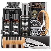 Isner Mile Beard Kit for Men, Grooming & Trimming Tool Complete Set with Shampoo Wash, Beard Care Growth Oil, Balm, Brush, Comb, Scissors & Storage Bag, Perfect Gifts for Him Man Dad Father Boyfriend