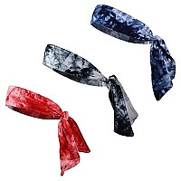 Kenz Laurenz Tie Back Headbands Moisture Wicking Athletic Sports Head Band You Pick Colors (3 Pack ATD/B/R/B)