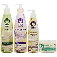 Afro & Love Shampoo 16 Ounces, Conditioner 16 Ounces, Leave in Smoothie 10 Ounces and Curling Puree 8 Ounces Set