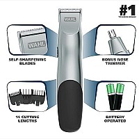 Wahl Groomsman Battery Operated Beard Trimming kit for Mustaches, Hair, Nose Hair, and Light Detailing and Grooming with Bonus Wet/Dry Electric Nose Trimmer - Model 5621V