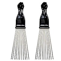 Luxxii (2 Pack) 9 Black Fist Metal Afro Pick Lift Hair Comb Detangle Wig Braid Hair Man Styling Comb