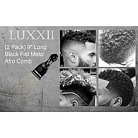 Luxxii (2 Pack) 9 Black Fist Metal Afro Pick Lift Hair Comb Detangle Wig Braid Hair Man Styling Comb