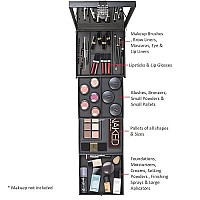 Glenor Co Makeup Organizer - Extra Large Exquisite Case w Modern Closure, 4 Drawer Trays & Full Mirror - Huge Cosmetic Storage Jewelry Box for Dresser, Counter-top & Vanity - PU Leather - Black