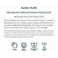 ALIDA PURE Fragrance Free Lip Balm, Vegan, Unscented, No Flavor, Beeswax Free, Coconut Oil Free, Natural, Organic Jojoba Oil, Avocado Oil, Candelilla Wax, and Vitamin E, Natural Moisturizing Lip Balm | Lip Gloss, for Dry, Chapped, or Cracked Lips