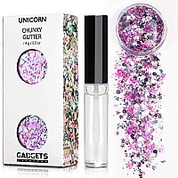 Unicorn Iridescent Chunky Glitter Cosmetic Body Face Hair Eye Nail Glitter Musical Festival Carnival Dance Halloween Party Beauty Makeup DIY Deco 8 Sizes&Shapes 2 Pots (0.5 oz/14g) by GADGETS ENTREPOT