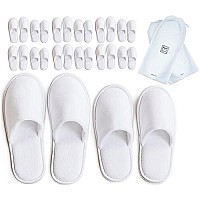 MODLUX Spa Slippers - 12 Pairs of Cotton Velvet Closed Toe Slippers w/Travel Bags - Thick, Soft, Non-Slip, Disposable Slippers - 6 Medium/6 Large - Home, Hotel, or Commercial Use (12 Pack Combo White)