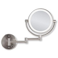 Zadro 9 Round Battery Operated LED Wall Mounted Makeup Mirror, 10X/1 or 5X/1 Vanity Mirrors for Wall, Arm Extends +16