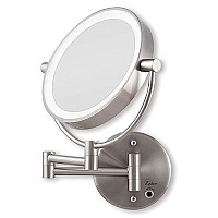 Zadro 9 Round Battery Operated LED Wall Mounted Makeup Mirror, 10X/1 or 5X/1 Vanity Mirrors for Wall, Arm Extends +16